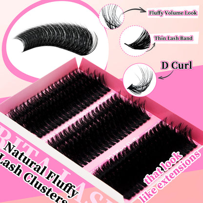 💖RITALASH 300pcs D Curl Individual Eyelashes Cluster Kit DIY Eyelash Extensions Lengths Mixed Tray DIY Individual False Cluster At Home With Bond And Seal Applicator Individual False Cluster Remover