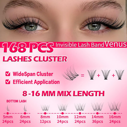 🌟RITALASH Venus Bottom & Upper Lash Clusters – DIY Individual Eyelashes Kit, 5–16mm Soft Natural Lashes with Ultra-Thin Invisible Band