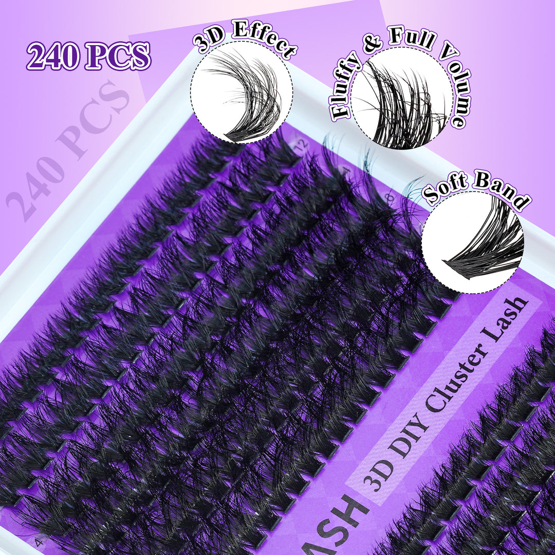 ✨RITALASH 240PCS D Curl 3D Fluffy Eyelash Clusters – DIY Kit with Bond & Tweezers