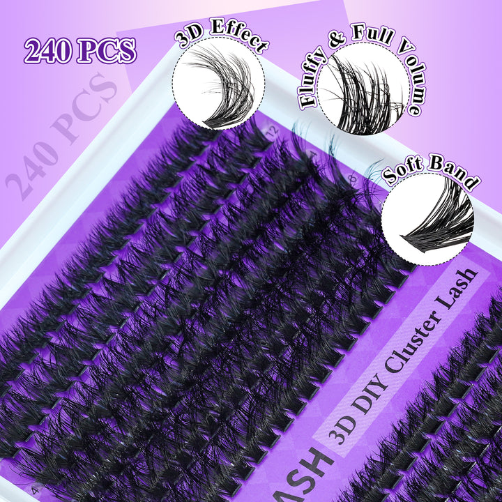 ✨RITALASH 240PCS D Curl 3D Fluffy Eyelash Clusters – DIY Kit with Bond & Tweezers