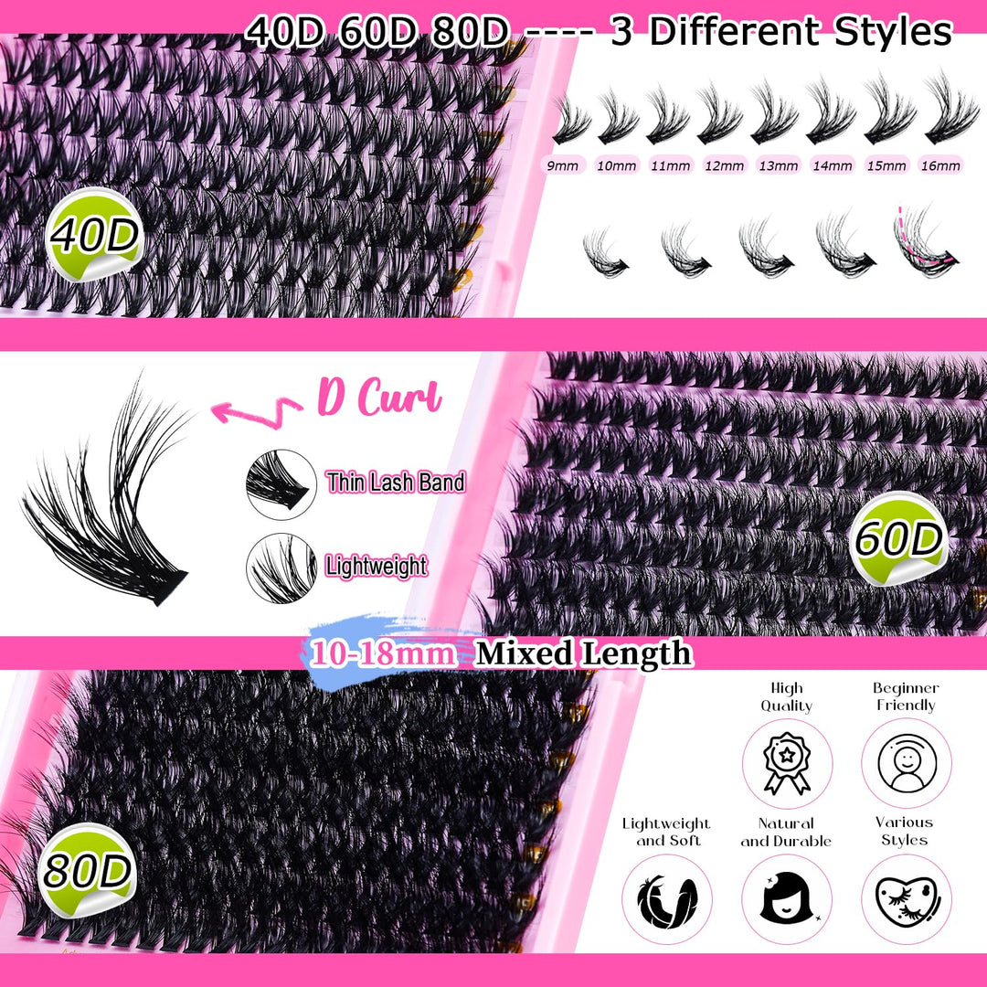 💖RITALASH DIY Lash Extension Kit – 3 Boxes Fluffy Cluster Lashes (40D+60D+80D)
