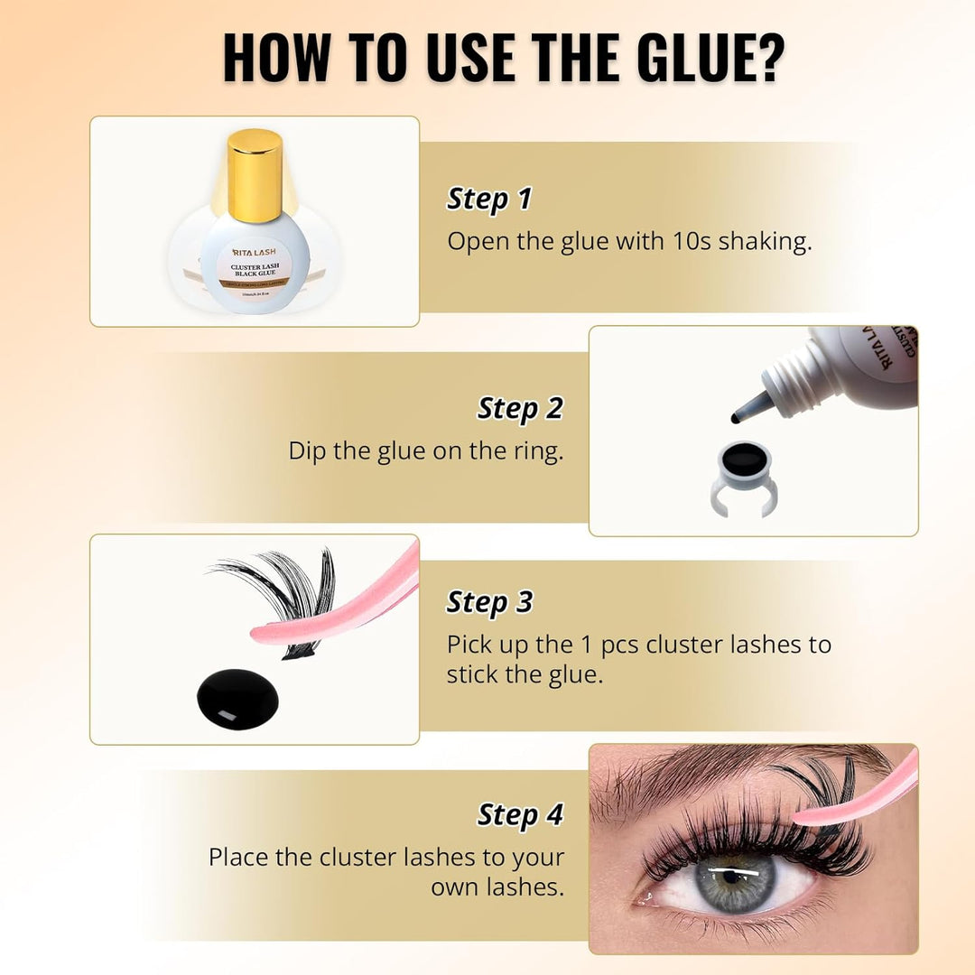 🌟RITALASH Black Cluster Lash Glue – Waterproof, Long-Lasting Eyelash Adhesive for DIY Extensions