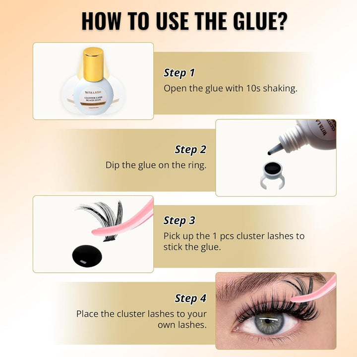 🌟RITALASH Black Cluster Lash Glue – Waterproof, Long-Lasting Eyelash Adhesive for DIY Extensions