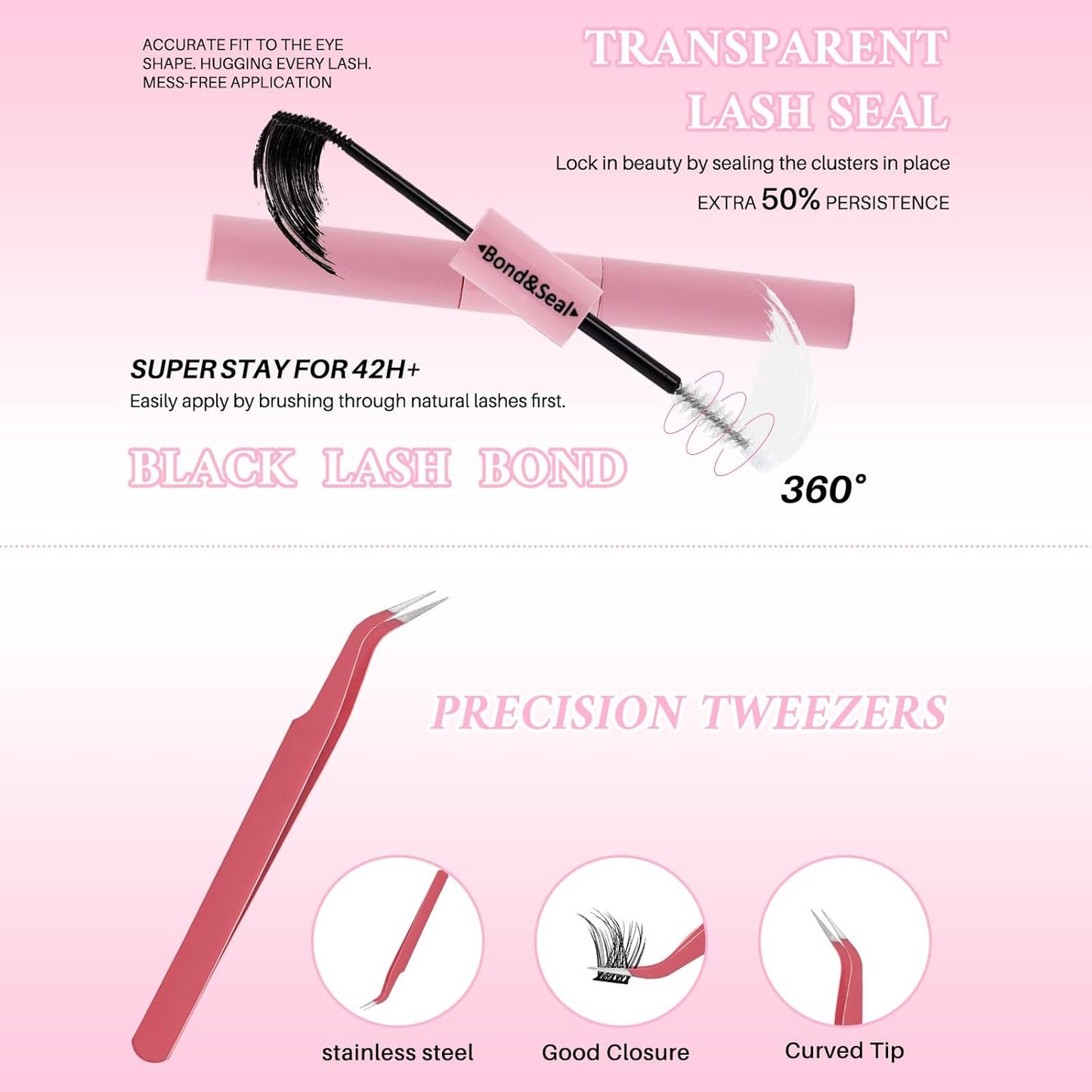 💖RITALASH RX DIY Lash Extension Kit – 4-Style Mixed Cluster Lashes Tray, Soft Thin Band Individual Lashes with Bond, Seal, Tweezers & Mascara Brush (9–16mm)