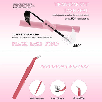 💖RITALASH RX DIY Lash Extension Kit – 4-Style Mixed Cluster Lashes Tray, Soft Thin Band Individual Lashes with Bond, Seal, Tweezers & Mascara Brush (9–16mm)