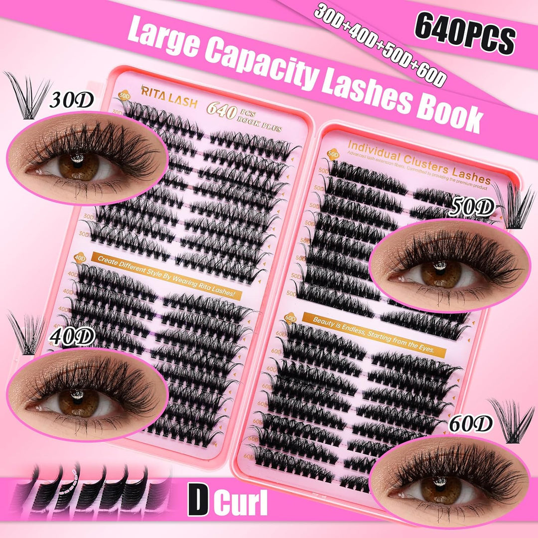 ✨RITALASH New 1270PCS 3D Effect Cat Eye Lash Clusters DIY Kit with Tools