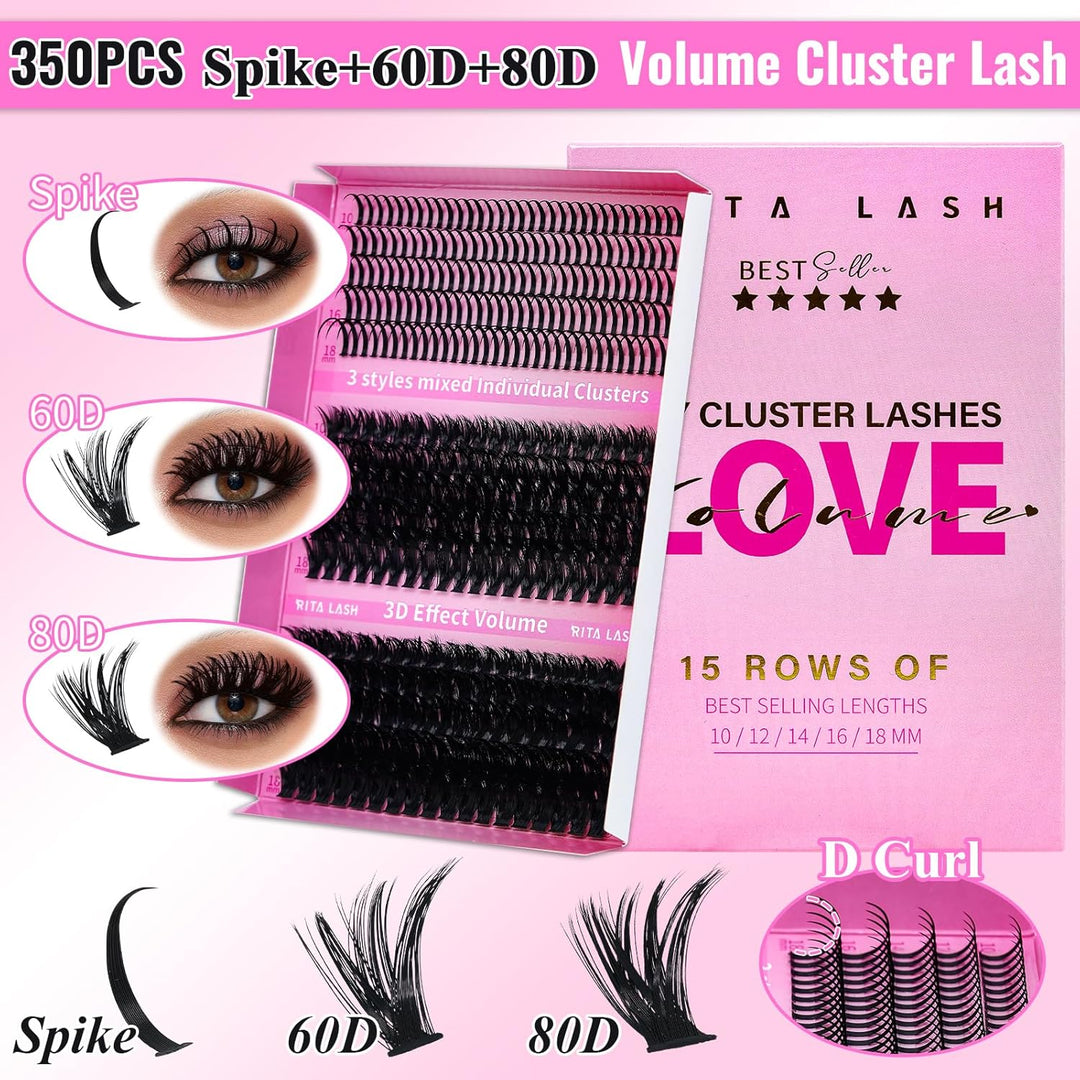 ✨RITALASH New 1185PCS Cat Eye & Colored Lash Clusters DIY Kit with Tools