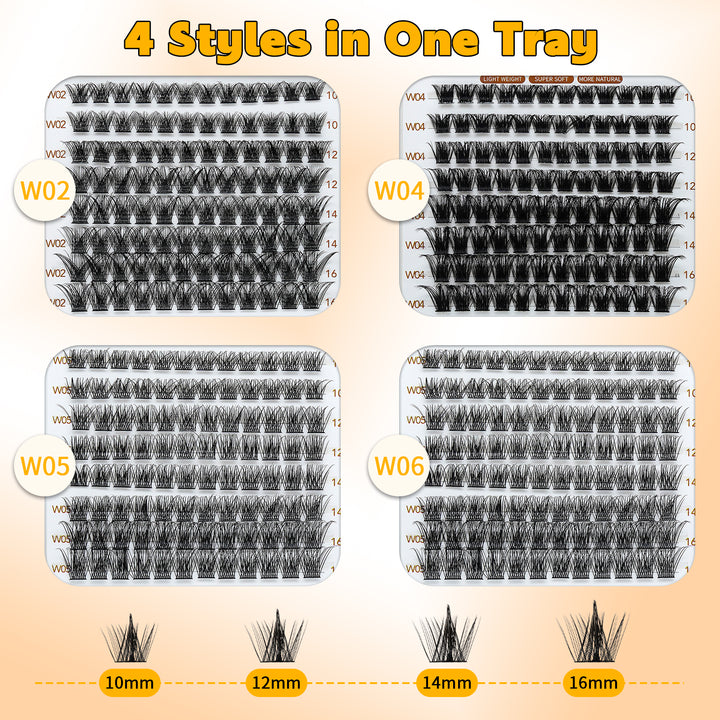 🌟RITALASH 384PCS 4 Style Cluster Lashes – DIY Natural, Wispy & Glam