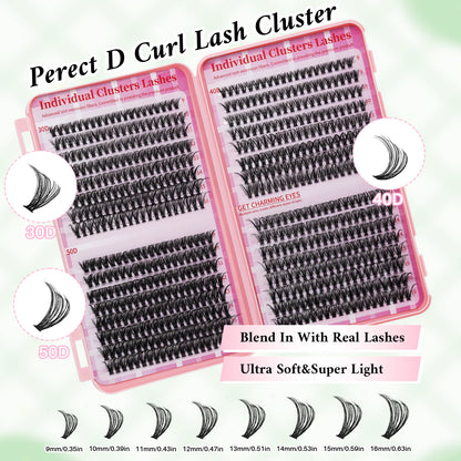 💖640PCS Individual False Cluster Book 30D+40D+50D DIY Eyelash Extensions D Curl Long With Bond And Seal Lash Tweezer And Brush DIY Individual False Cluster At Home