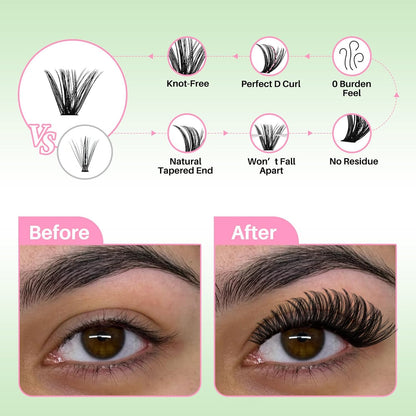 💖RITALASH 640PCS DIY Lash Extension Kit – 20D + 40D + 60D + 80D Mixed Cluster Lashes (9–16mm) with Bond, Seal, Tweezer & Mascara Brush for At-Home Lash Styling!