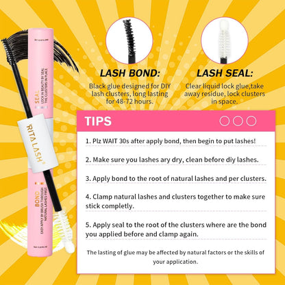 💖RITALASH DIY Lash Extension Kit Book Set – 800PCS Cluster Lashes (30D+40D+50D+60D, 8–16mm) | Individual Lash Clusters with Bond & Seal, Remover, Tweezers | At-Home Eyelash Extension Kit