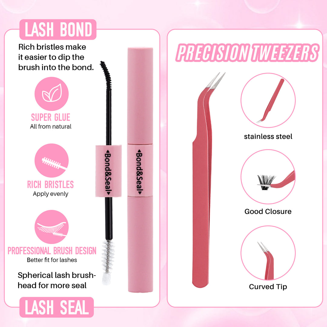 💖RITALASH 4-Style Lash Book – 20D + 40D + 60D + 80D Cluster Lashes with Bond, Seal & Tweezer