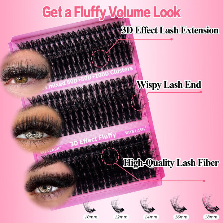 Cluster Lashes Book 3D Effect Fluffy Lash Extension 60D+80D+100D