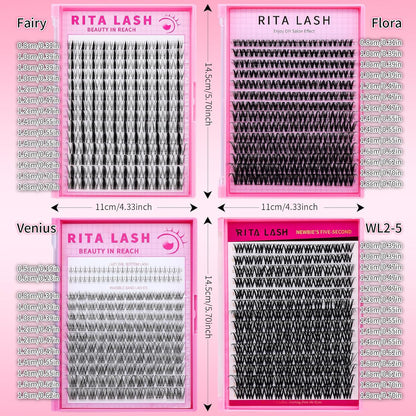 🌟RITALASH Venus Bottom & Upper Lash Clusters – DIY Individual Eyelashes Kit, 5–16mm Soft Natural Lashes with Ultra-Thin Invisible Band