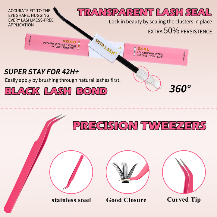 💖RITALASH 800PCS C Curl Cluster Lash Book – DIY Lash Extension Kit