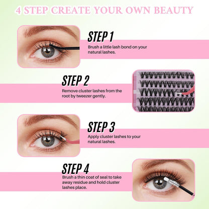 💖RITALASH DIY Colored Lash Extension Kit – 640PCS 30D + 40D + 50D + 40D Cluster Lashes (9–16mm) with Bond, Seal & Tweezers for Vibrant Lash Looks