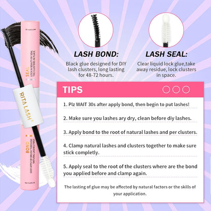 💖RITALASH DIY Lash Extension Kit Book Set – 800PCS Cluster Lashes (20D+40D+60D+100D, 8–16mm) | Individual Lash Clusters with Bond & Seal, Remover, Tweezers | At-Home Eyelash Extension Kit
