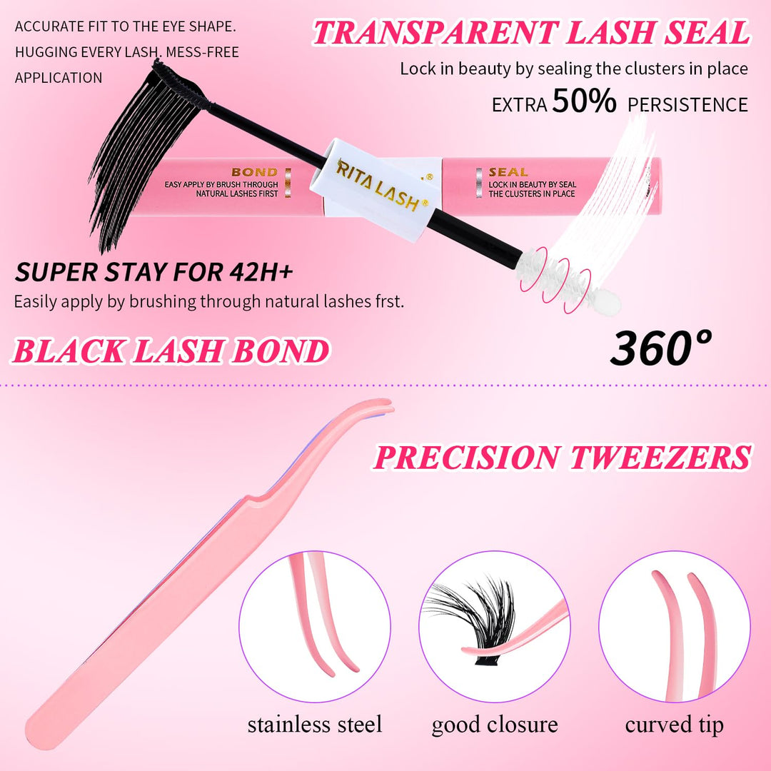 💖RITALASH DIY Lash Extension Kit – 3 Boxes Fluffy Cluster Lashes (40D+60D+80D)