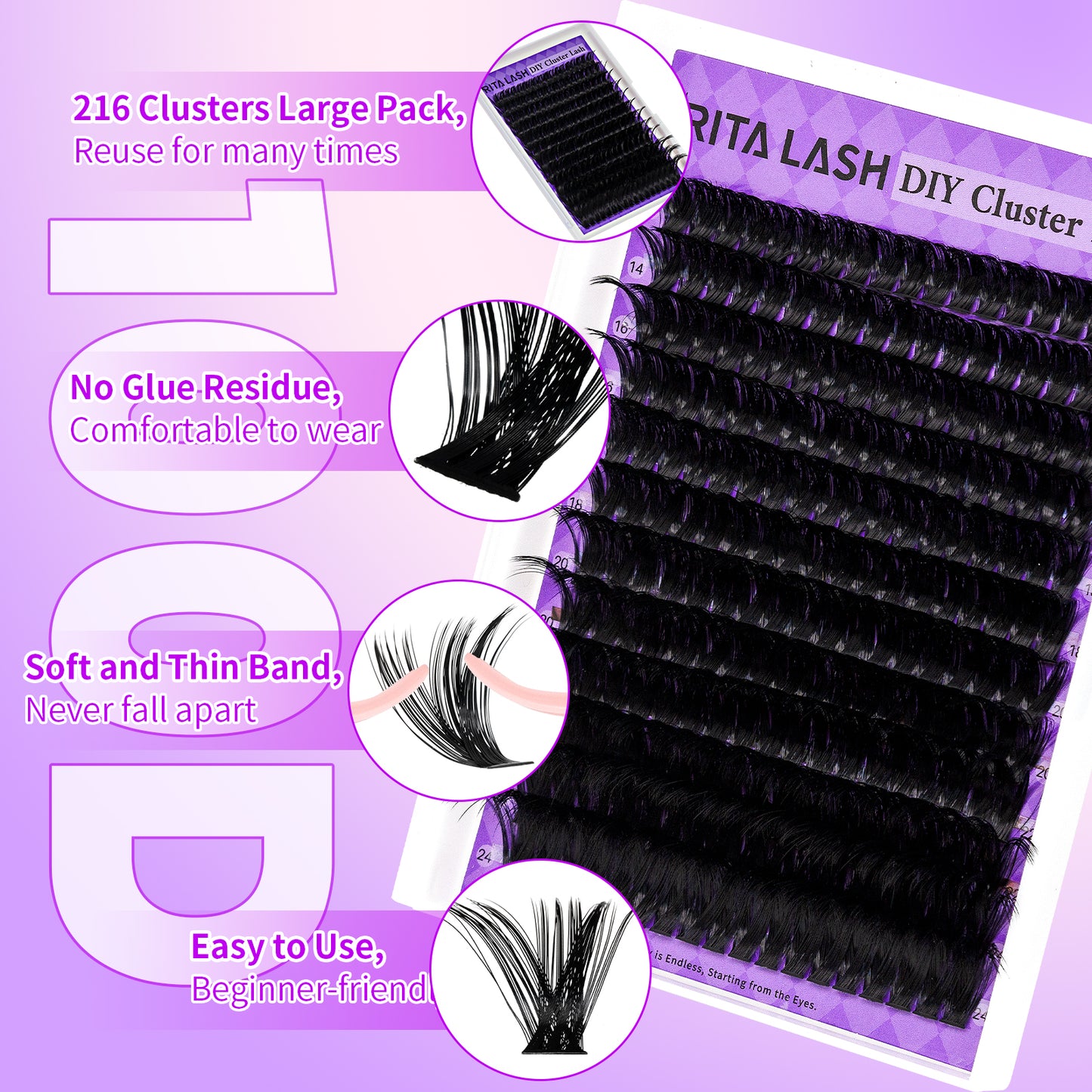 ✨RITALASH 240PCS D Curl 3D Fluffy Mix Length Individual False Cluster Es Kit Fluffy And Comfortable False Eyelashes Kit With Lash Bond&Seal Tweezers At Home For Daily Life&Dates And Party
