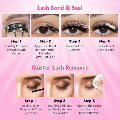 💖RITALASH DIY Lash Extension Kit Book Set – 800PCS Cluster Lashes (10D+30D+50D+80D, 8-16mm) | Individual Lash Clusters with Bond & Seal, Remover, Tweezers | At-Home Eyelash Extension Kit