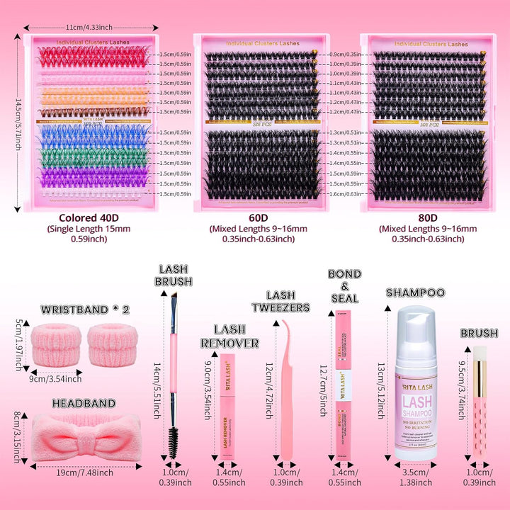 ✨RITALASH New 840PCS Bulk Lash Clusters Kit with Bond & Seal & Tools