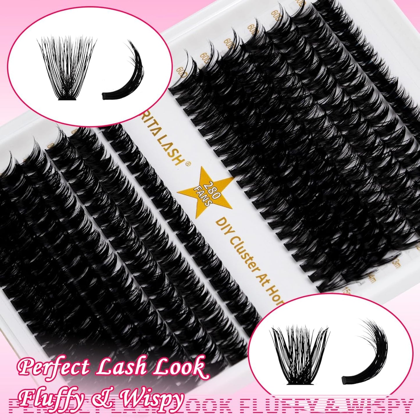 ✨RITALASH 280PCS DIY Lash Extension Kit – 60D + 80D Mixed Cluster Lashes (9–15mm) with Bond & Seal and Tweezers | Wispy Individual Eyelash Extensions for At-Home Salon Look