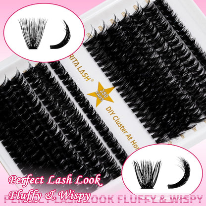 ✨RITALASH 280PCS DIY Lash Extension Kit – 60D + 80D Mixed Cluster Lashes (9–15mm) with Bond & Seal and Tweezers | Wispy Individual Eyelash Extensions for At-Home Salon Look