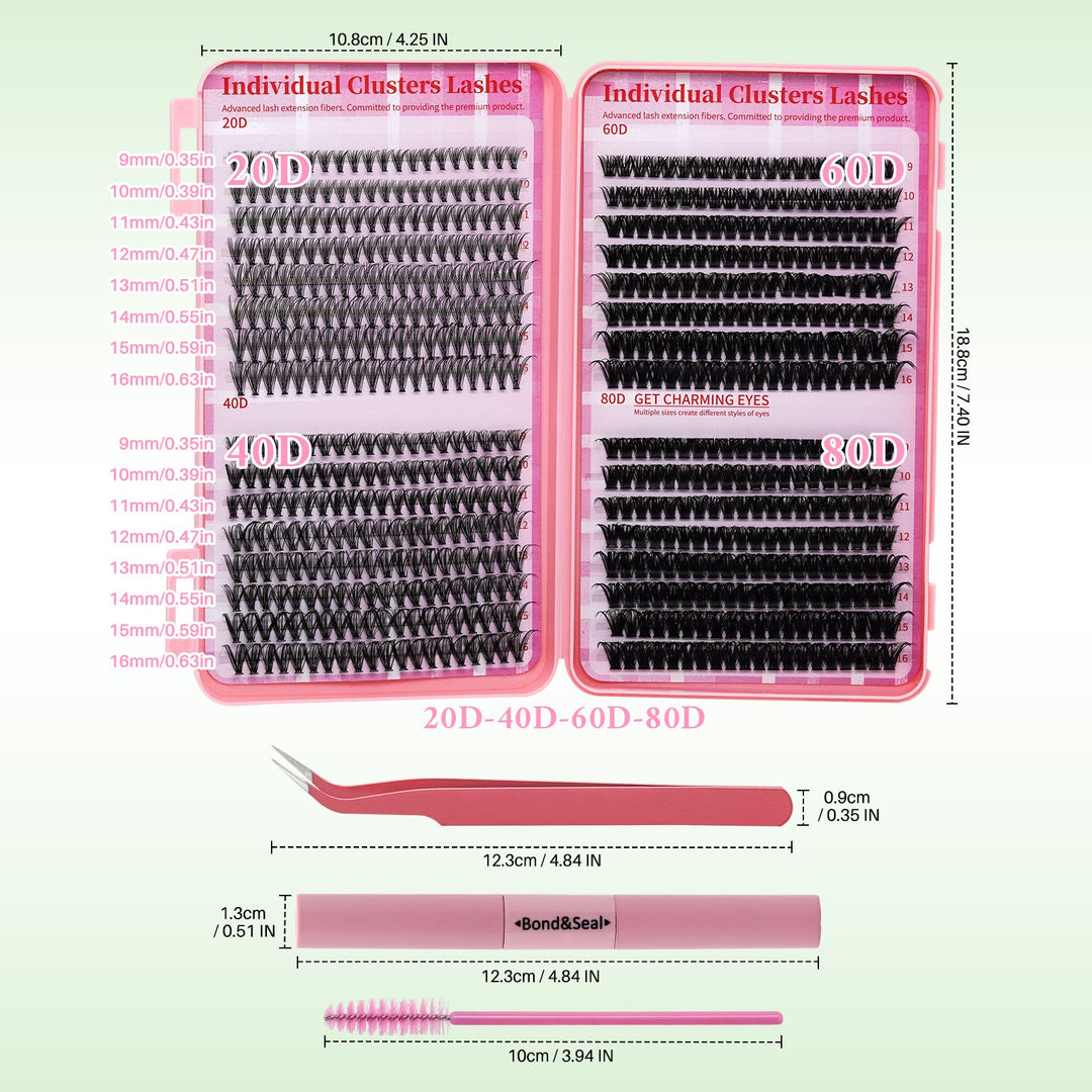 Lash Extension Kit 624pcs 20D+40D+60D+80D Lash Clusters