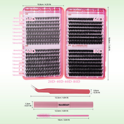 Lash Extension Kit 624pcs 20D+40D+60D+80D Lash Clusters
