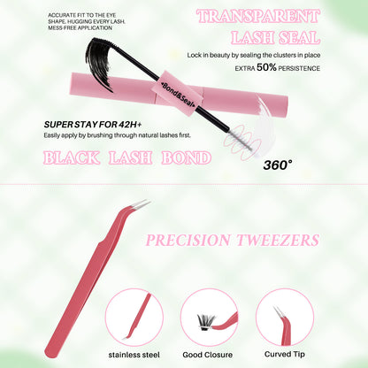 💖640PCS Individual False Cluster Book 30D+40D+50D DIY Eyelash Extensions D Curl Long With Bond And Seal Lash Tweezer And Brush DIY Individual False Cluster At Home
