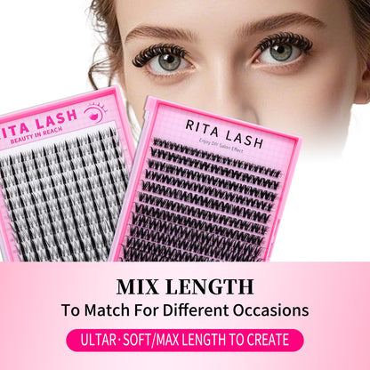 🌟RITALASH Fairy Lash Clusters – Wispy Manga-Style DIY Lash Extensions (8–18mm) | Wet-Look Spiky Individual Clusters with Invisible Band for Natural Fluffy Lash Styling
