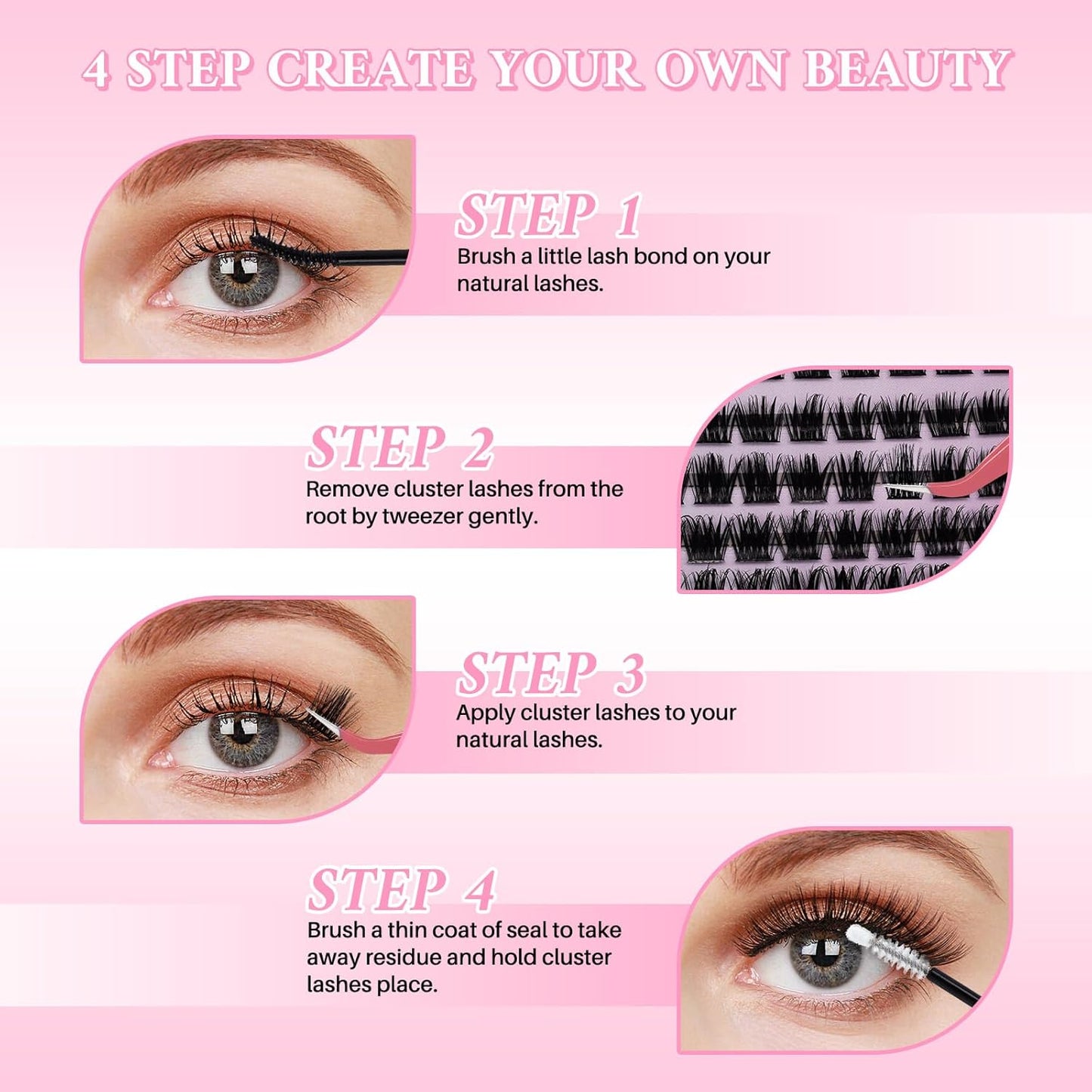 💖RITALASH RX DIY Lash Extension Kit – 4-Style Mixed Cluster Lashes Tray, Soft Thin Band Individual Lashes with Bond, Seal, Tweezers & Mascara Brush (9–16mm)
