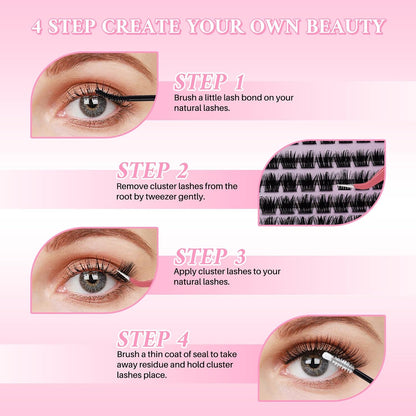 💖RITALASH RX DIY Lash Extension Kit – 4-Style Mixed Cluster Lashes Tray, Soft Thin Band Individual Lashes with Bond, Seal, Tweezers & Mascara Brush (9–16mm)