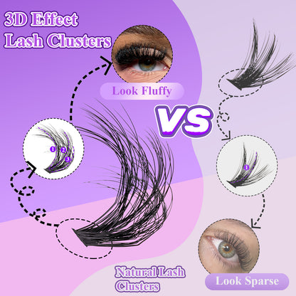 ✨RITALASH 240PCS D Curl 3D Fluffy Mix Length Individual False Cluster Es Kit Fluffy And Comfortable False Eyelashes Kit With Lash Bond&Seal Tweezers At Home For Daily Life&Dates And Party