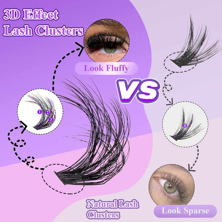 ✨RITALASH 240PCS D Curl 3D Fluffy Eyelash Clusters – DIY Kit with Bond & Tweezers