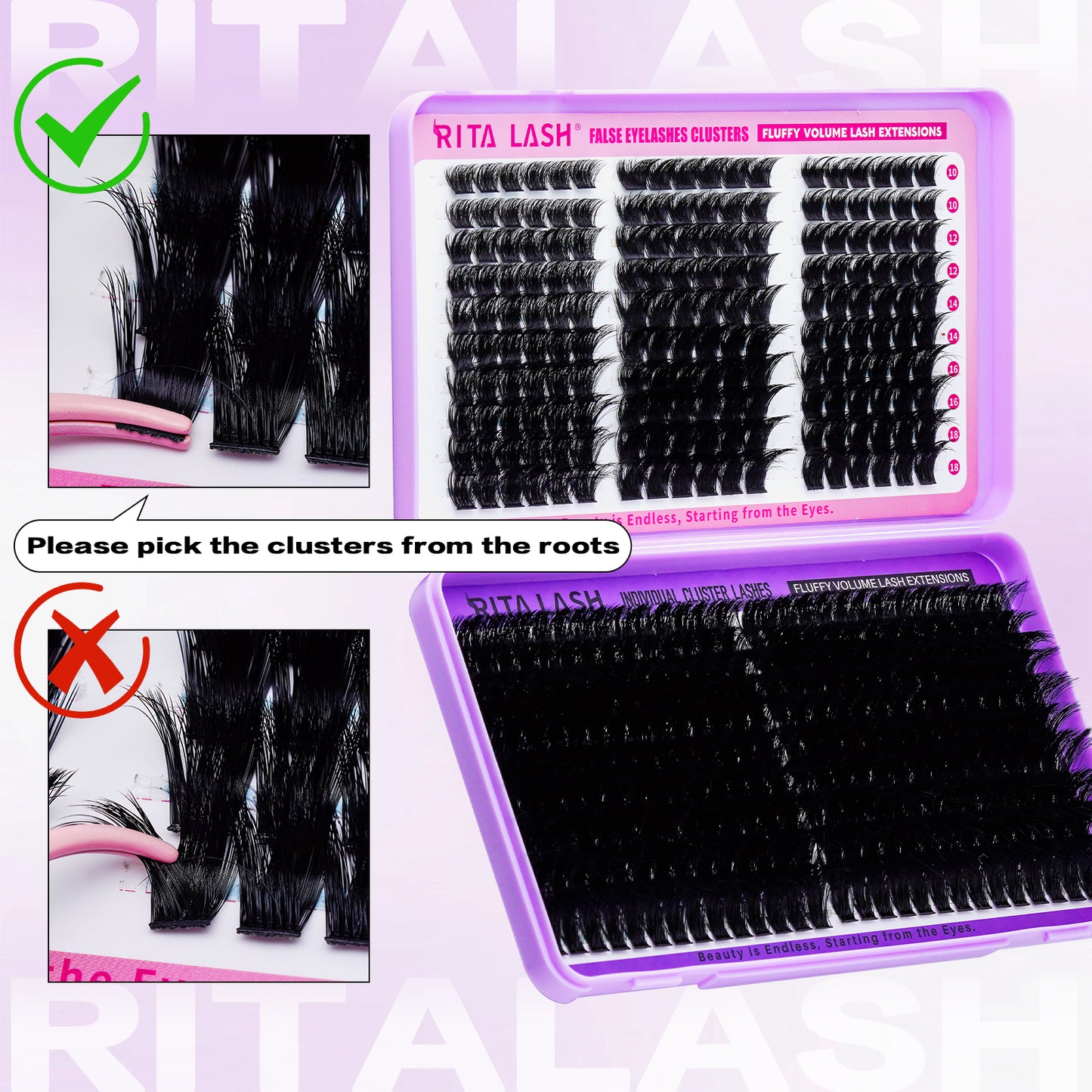 ✨RITALASH 460pcs D Curl Cluster Lash DIY Book Eyelashes Individual Lashes Mixed Tray Lash Clusters Extensions DIY Lashes At Home For Beginners