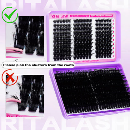 ✨RITALASH 460pcs D Curl Cluster Lash DIY Book Eyelashes Individual Lashes Mixed Tray Lash Clusters Extensions DIY Lashes At Home For Beginners