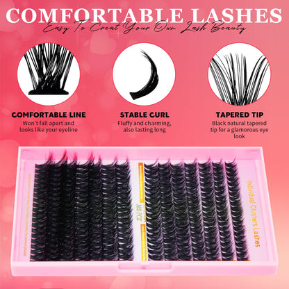✨Individual Eyelash Kit, 1 BoxMixed Length & Styles Natural Look Eyelashes Extension, Self Grafting Curl Eyelashes,Eyelash Glue Extension, Eye Makeup Enhancement, Lash Clusters Kit, Makeup,Lash Clusters, Eyelashes Clusters