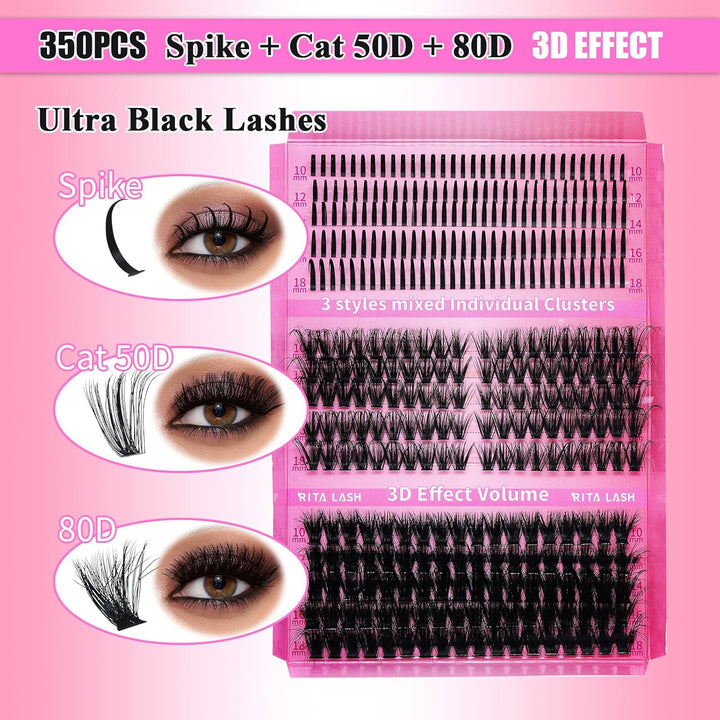 ✨RITALASH 964Pcs 3D Spike Lash Clusters DIY Extension Kit with Bond & Seal