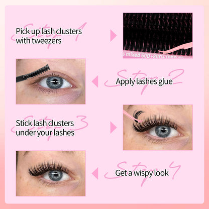 💖RITALASH 300pcs D Curl Individual Eyelashes Cluster Kit DIY Eyelash Extensions Lengths Mixed Tray DIY Individual False Cluster At Home With Bond And Seal Applicator Individual False Cluster Remover