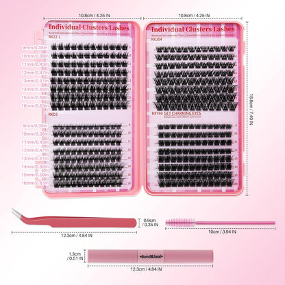 💖RITALASH RX DIY Lash Extension Kit – 4-Style Mixed Cluster Lashes Tray, Soft Thin Band Individual Lashes with Bond, Seal, Tweezers & Mascara Brush (9–16mm)