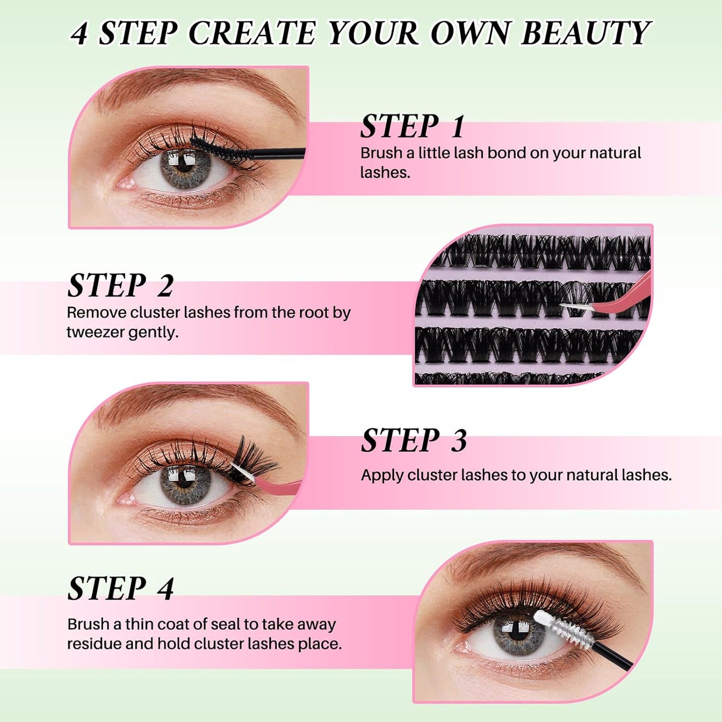 💖RITALASH 640PCS DIY Lash Extension Kit – 20D + 40D + 60D + 80D Mixed Cluster Lashes (9–16mm) with Bond, Seal, Tweezer & Mascara Brush for At-Home Lash Styling!