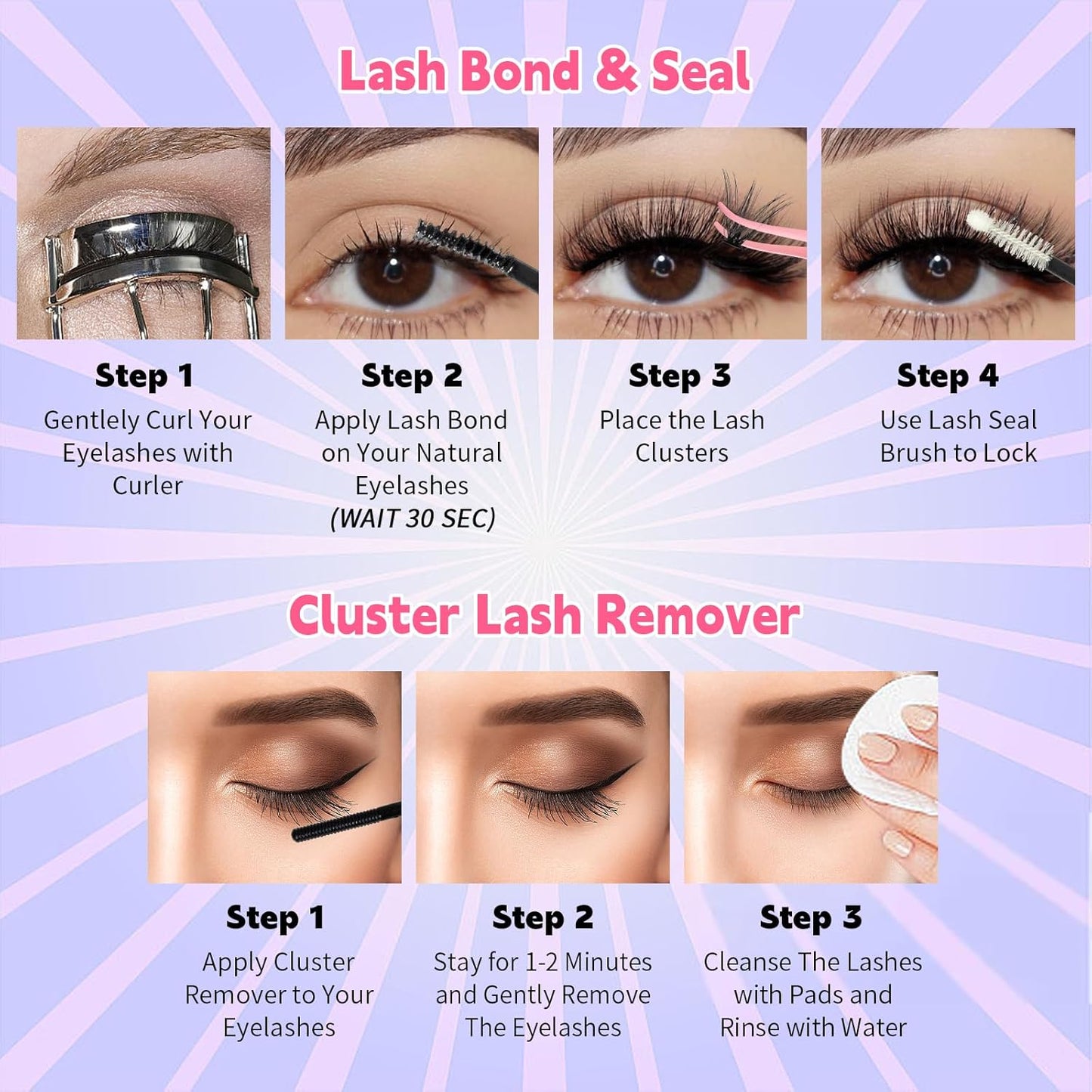 💖RITALASH DIY Lash Extension Kit Book Set – 800PCS Cluster Lashes (20D+40D+60D+100D, 8–16mm) | Individual Lash Clusters with Bond & Seal, Remover, Tweezers | At-Home Eyelash Extension Kit