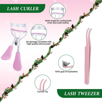 ✨Individual False Eyelashes Extension Kit Curl Wispy Style, 12 Box Lashes with Glue&Bond Seal&Remover&Curler, Individual Lashes Makeup Kit