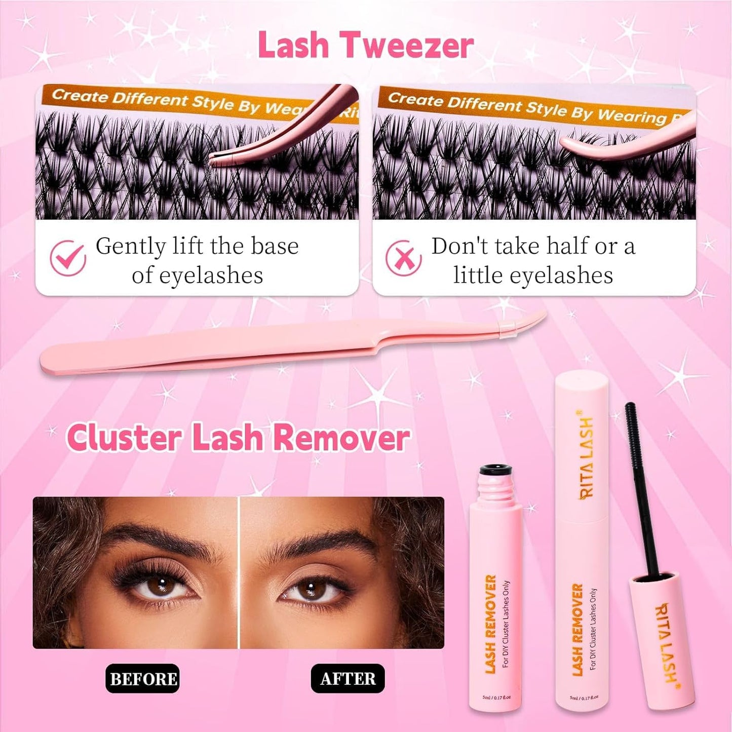 💖RITALASH DIY Lash Extension Kit Book Set – 800PCS Cluster Lashes (10D+30D+50D+80D, 8-16mm) | Individual Lash Clusters with Bond & Seal, Remover, Tweezers | At-Home Eyelash Extension Kit