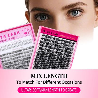 🌟RITALASH Venus Bottom & Upper Lash Clusters – DIY Individual Eyelashes Kit, 5–16mm Soft Natural Lashes with Ultra-Thin Invisible Band