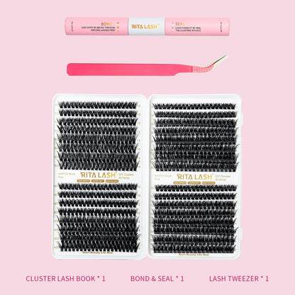 ✨RITALASH 640PCS DIY Lash Extension Kit – 50D + 60D + 80D + 100D Mixed Cluster Lashes (10–16mm) with Bond, Seal, Tweezers & Remover for At-Home Lash Styling!