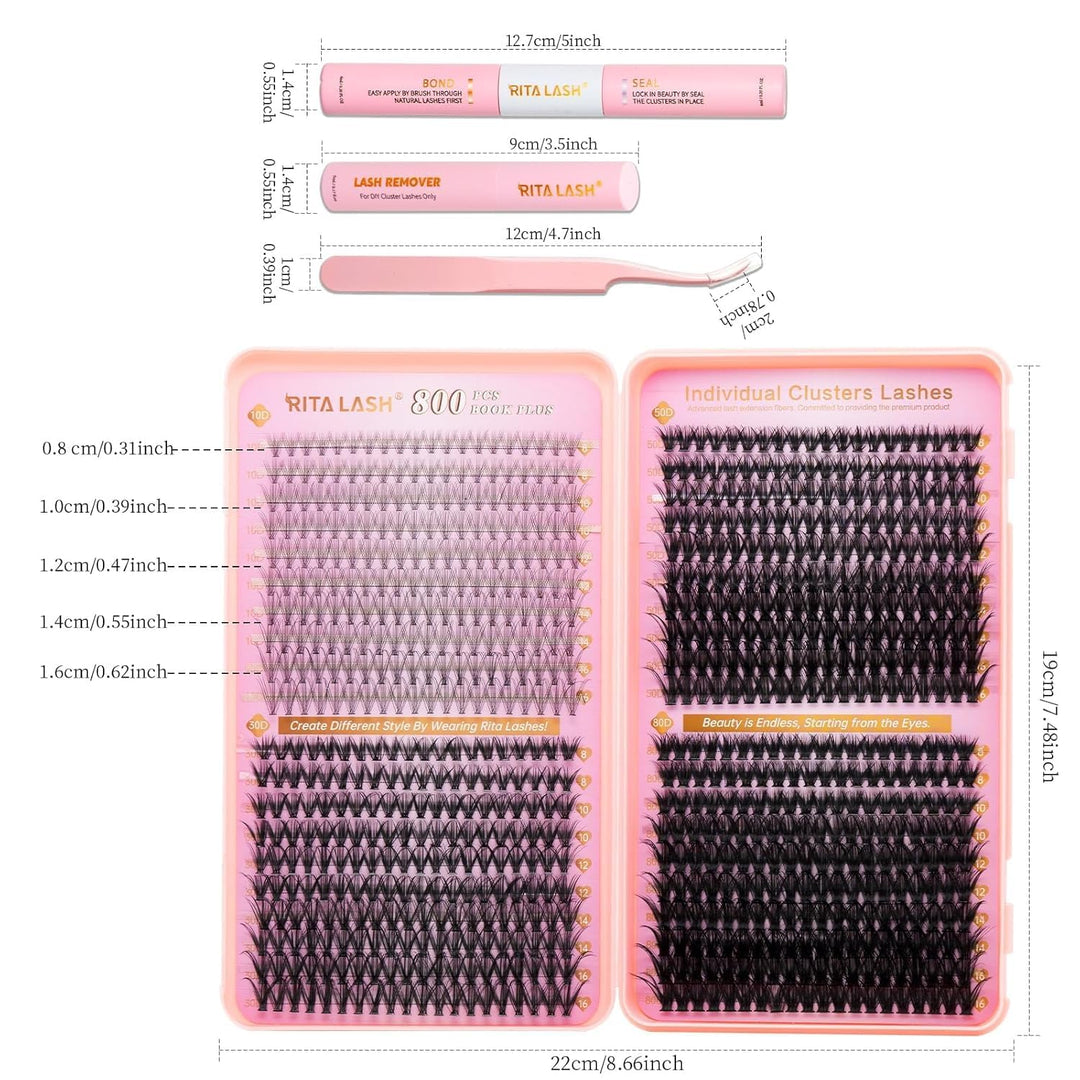 💖RITALASH 800PCS DIY Lash Extension Kit Book – 10+30+50+80D