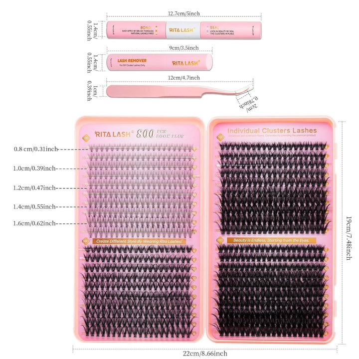 💖RITALASH 800PCS DIY Lash Extension Kit Book – 10+30+50+80D