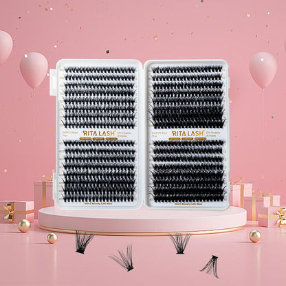 🌟RITALASH 640PCS Lash Extension Kit – 30D+40D+50D+60D Cluster Lashes (10–16mm Mixed) Wispy & Fluffy DIY Eyelash Extensions for Natural or Glam Looks at Home